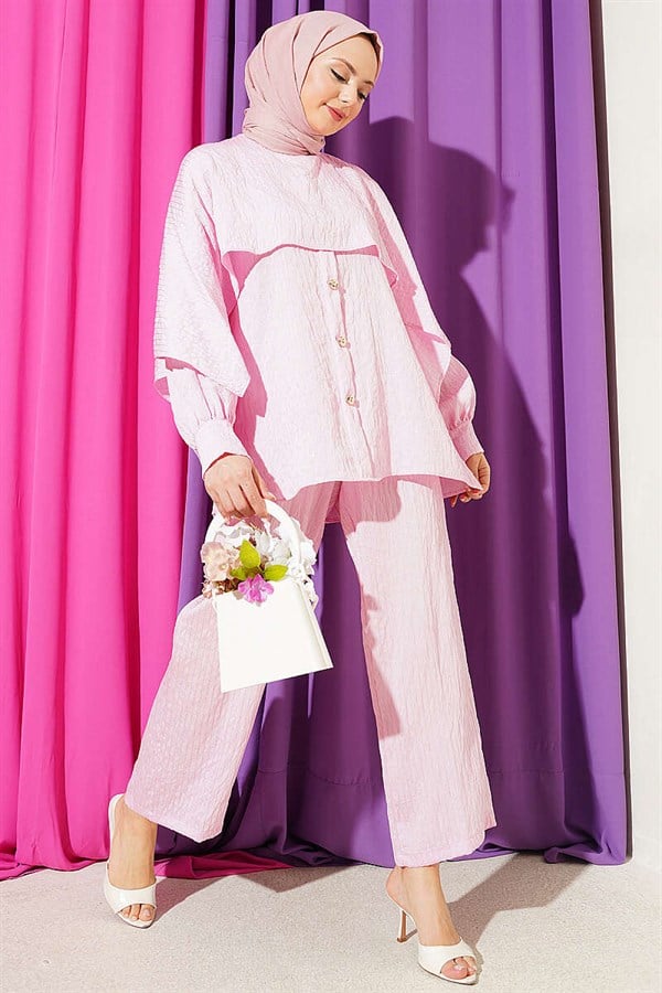 2 Piece Set with Shoulder Cape and Sequin Trim, Pink