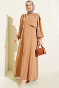 Shoulder Pleat Detail Dress Camel