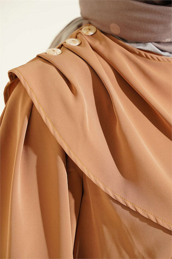 Shoulder Pleat Detail Dress Camel