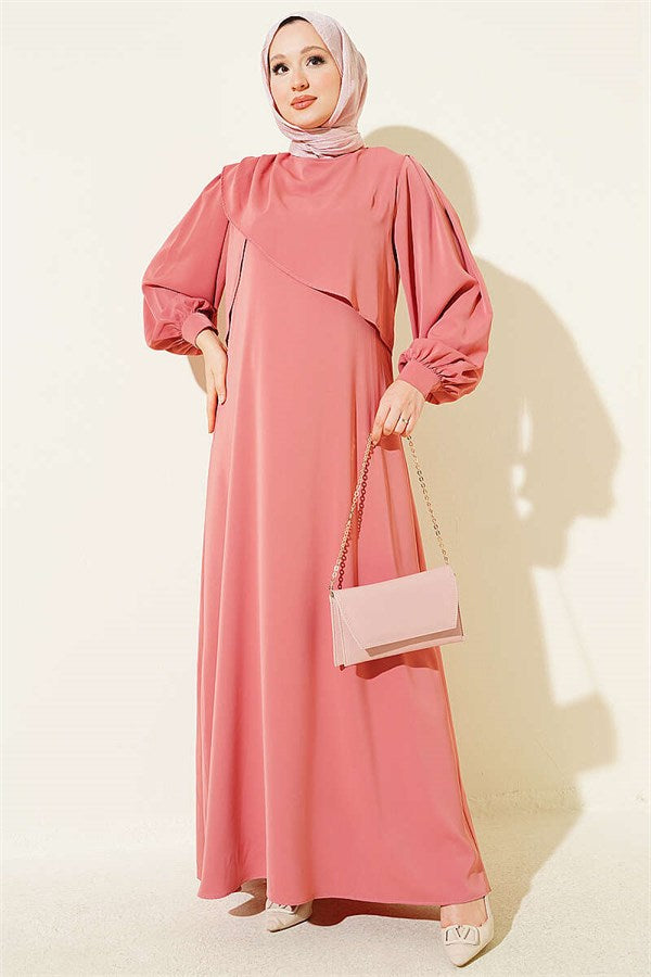 Powder Pink Dress with Shoulder Pleat Detail