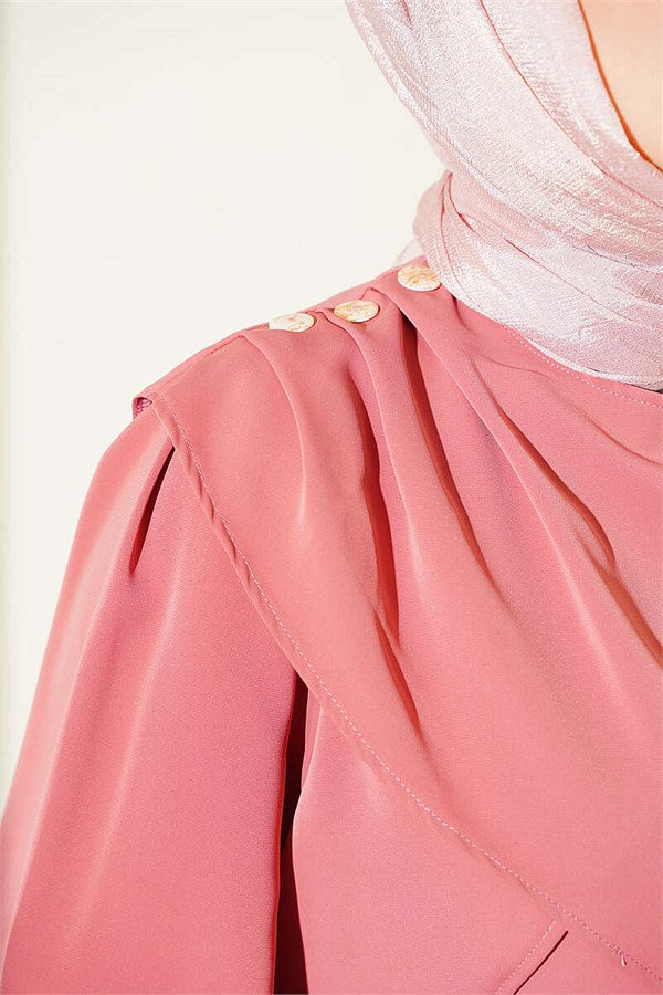 Powder Pink Dress with Shoulder Pleat Detail