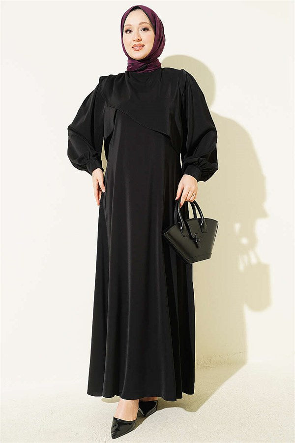 Black Dress with Shoulder Pleat Detail
