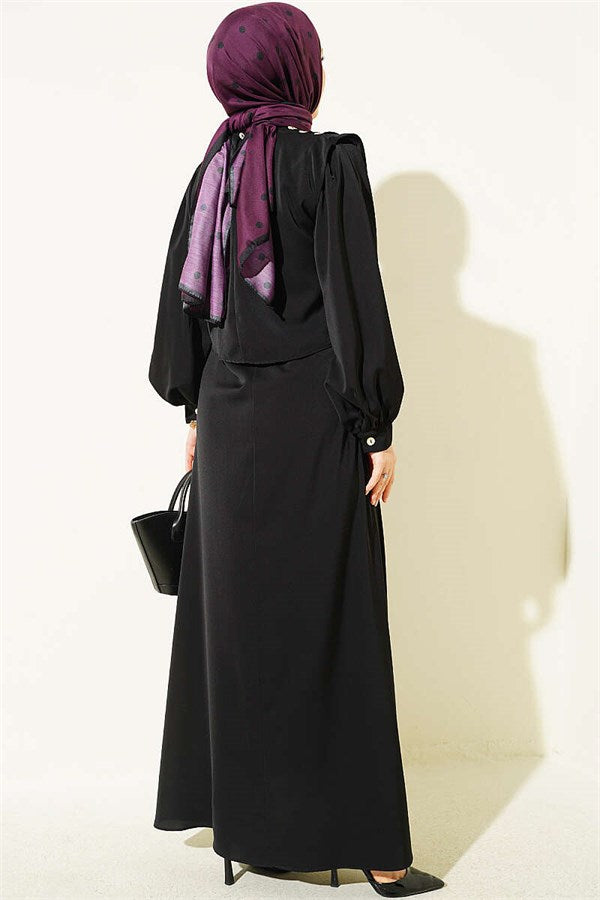 Black Dress with Shoulder Pleat Detail