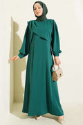 Green Dress with Shoulder Pleat Detail