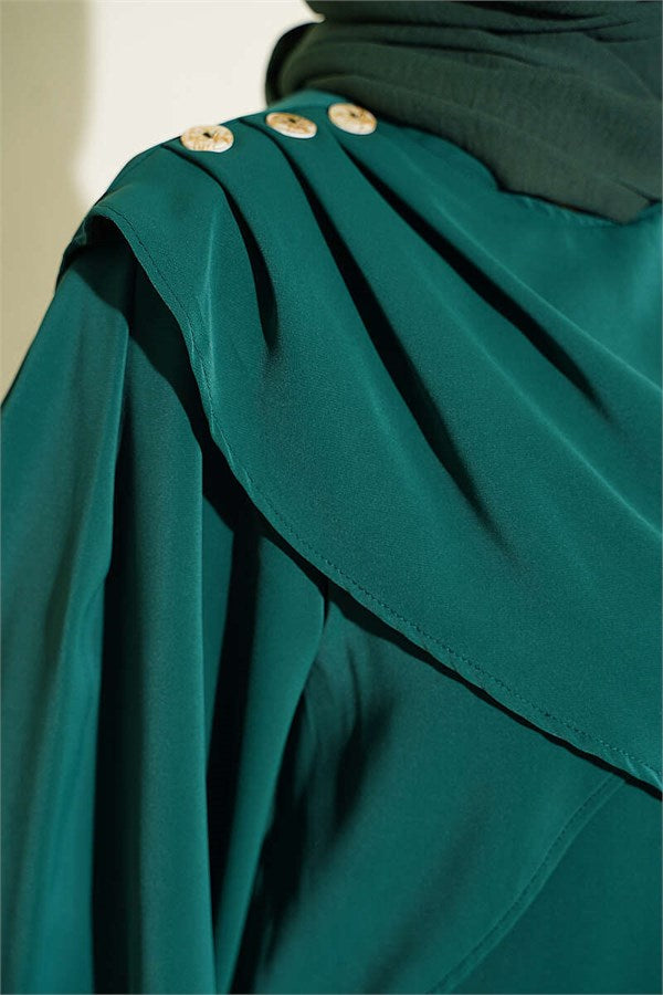 Green Dress with Shoulder Pleat Detail