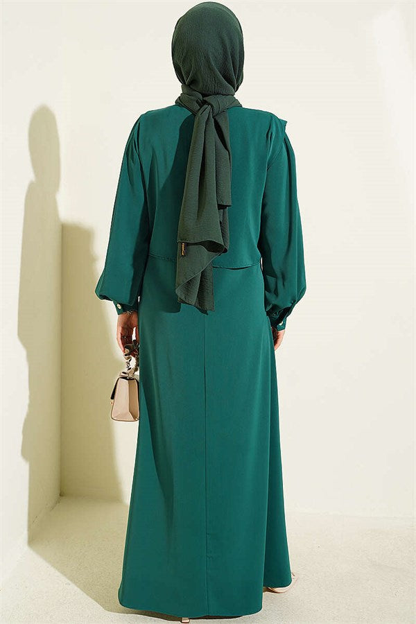 Green Dress with Shoulder Pleat Detail