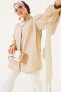 Shoulder Pleat Detailed Shirt Beige