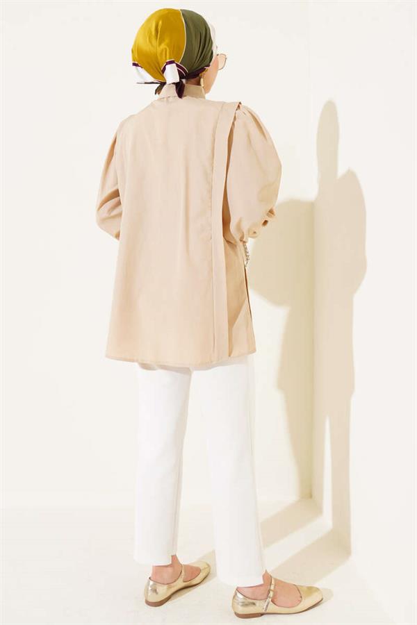Shoulder Pleat Detailed Shirt Beige