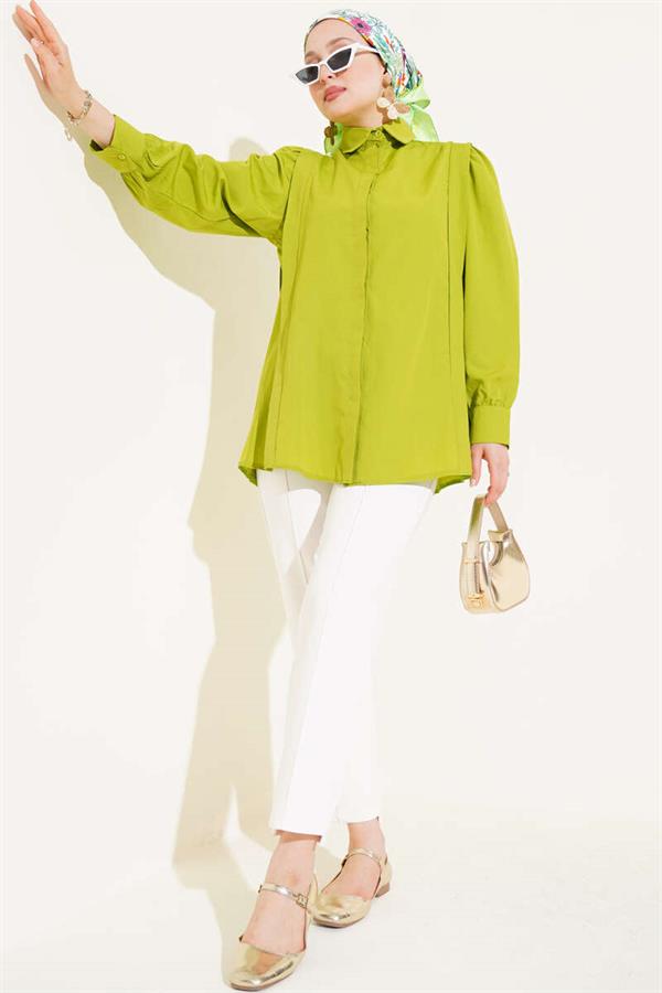 Shoulder Pleat Detailed Shirt Oil Green