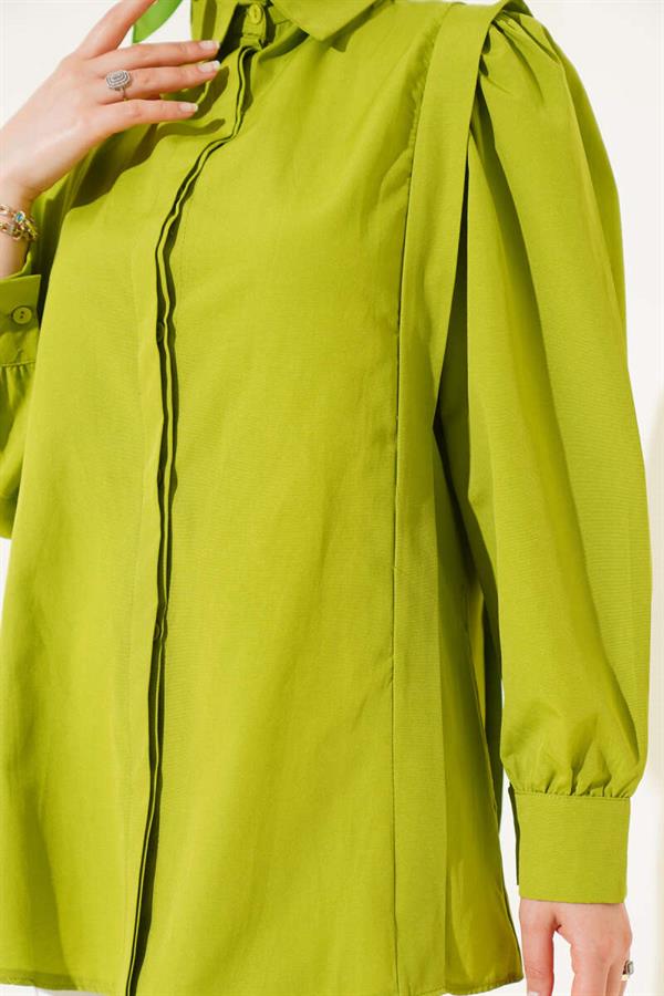 Shoulder Pleat Detailed Shirt Oil Green