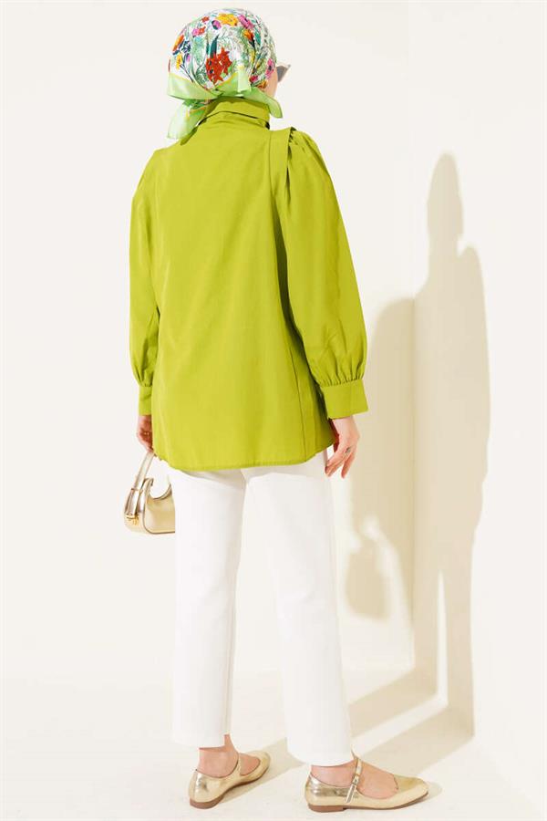 Shoulder Pleat Detailed Shirt Oil Green
