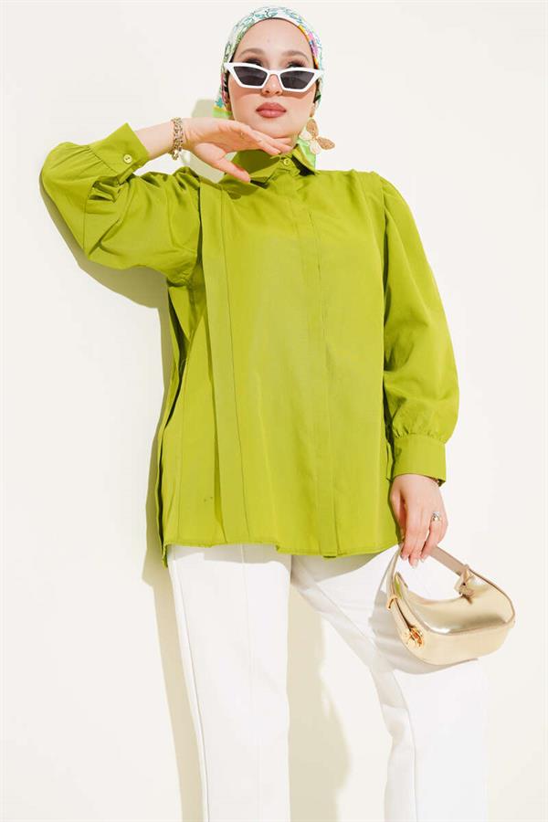 Shoulder Pleat Detailed Shirt Oil Green