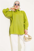 Shoulder Pleat Detailed Shirt Oil Green