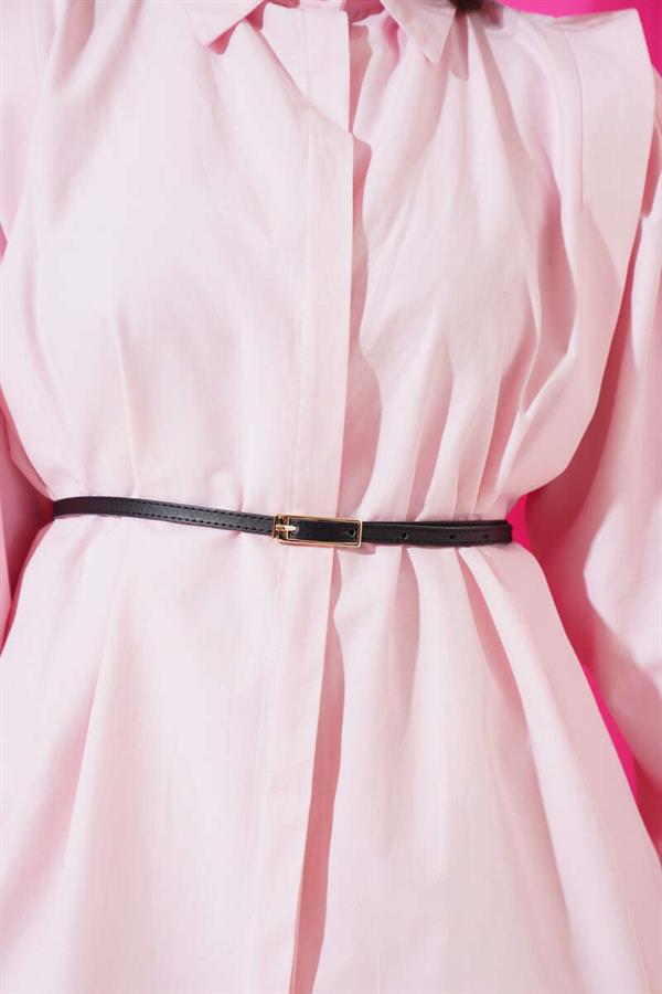 Shoulder Pleated Belted Shirt Pink