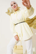 Shoulder Pleated Belted Shirt Yellow