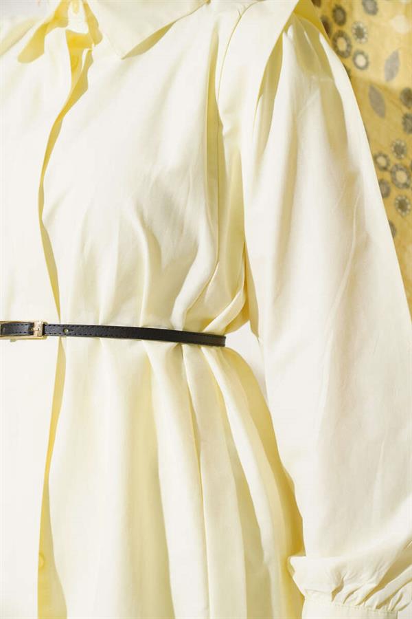 Shoulder Pleated Belted Shirt Yellow