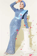 Off the Shoulder Satin Sequin Evening Dress Baby Blue