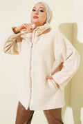 Boucle Coat with Shoulder Stripe Piping Beige