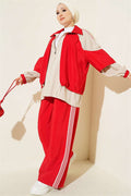 2 Piece Set with Shoulder Stripe Detail and Trim, Red