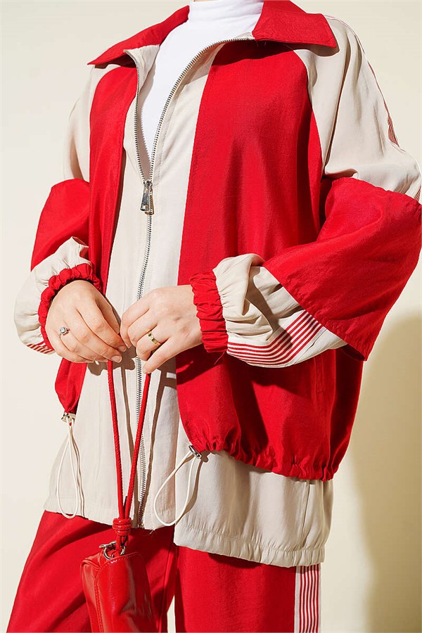 2 Piece Set with Shoulder Stripe Detail and Trim, Red
