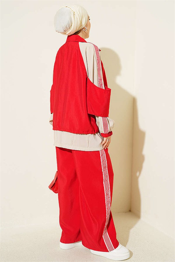 2 Piece Set with Shoulder Stripe Detail and Trim, Red