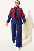 2 Piece Set with Shoulder Stripe Trim in Burgundy