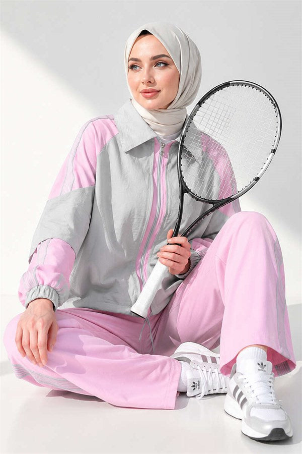 2 Piece Set with Shoulder Stripe Trim, Pink