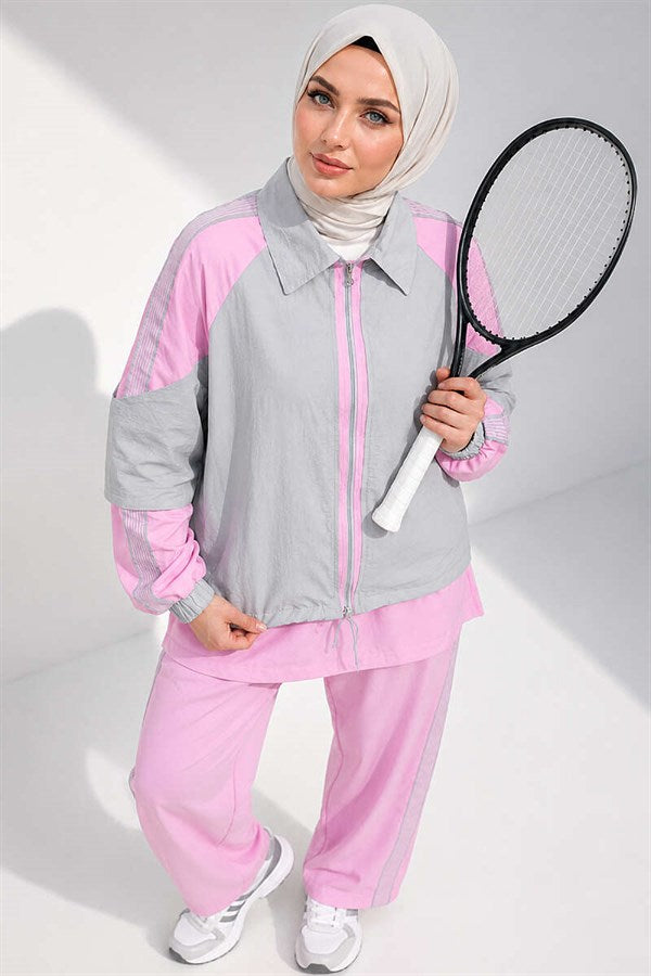 2 Piece Set with Shoulder Stripe Trim, Pink