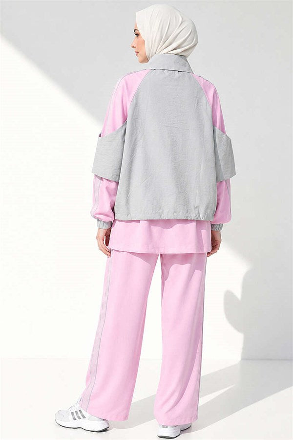 2 Piece Set with Shoulder Stripe Trim, Pink