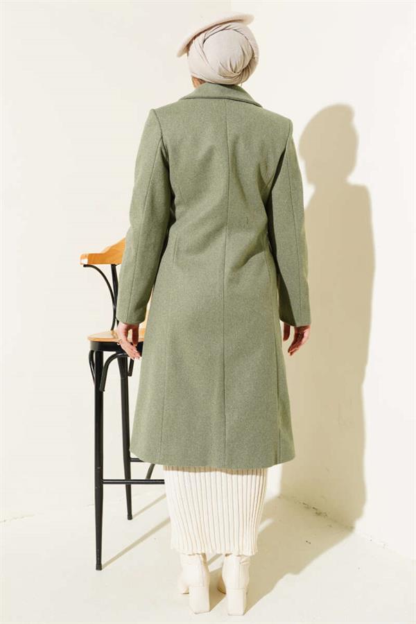 Shoulder Stoned Cashmere Coat Almond Green