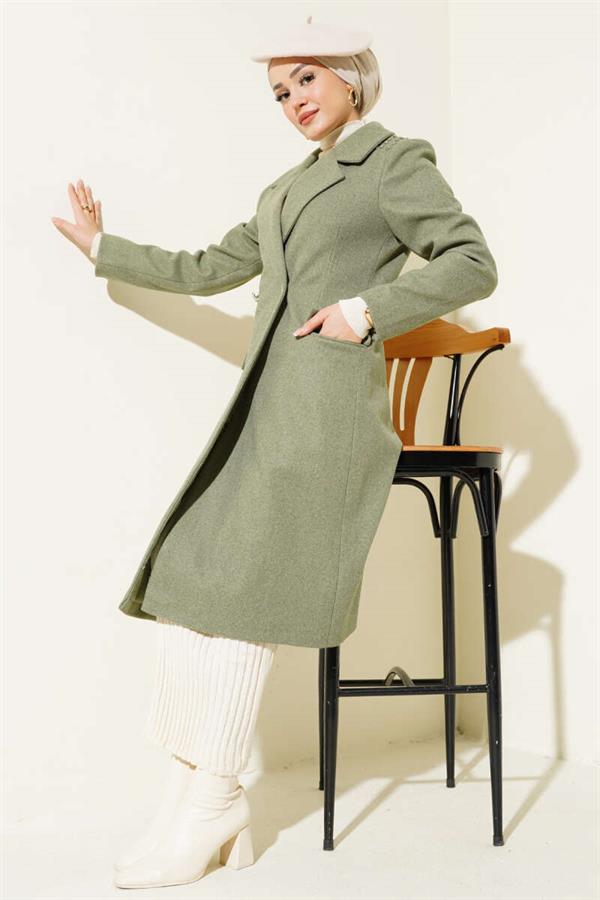 Shoulder Stoned Cashmere Coat Almond Green
