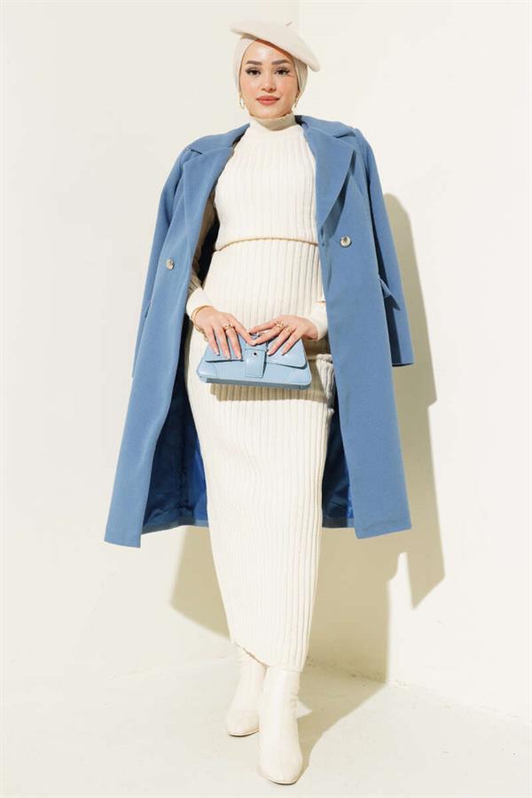 Shoulder Stoned Cashmere Coat Indigo