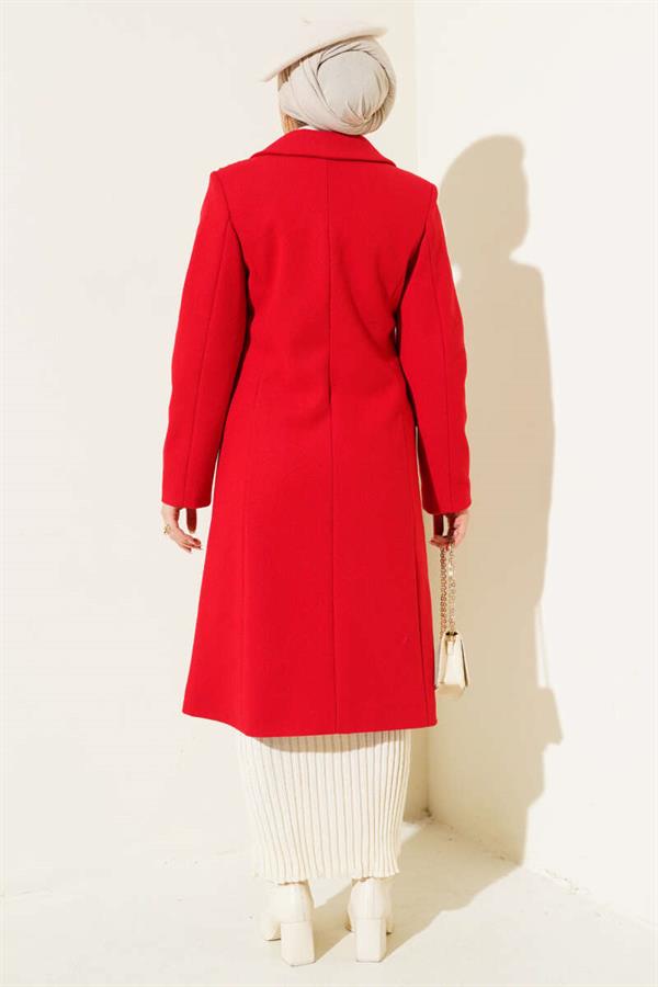 Shoulder Stoned Cashmere Coat Red