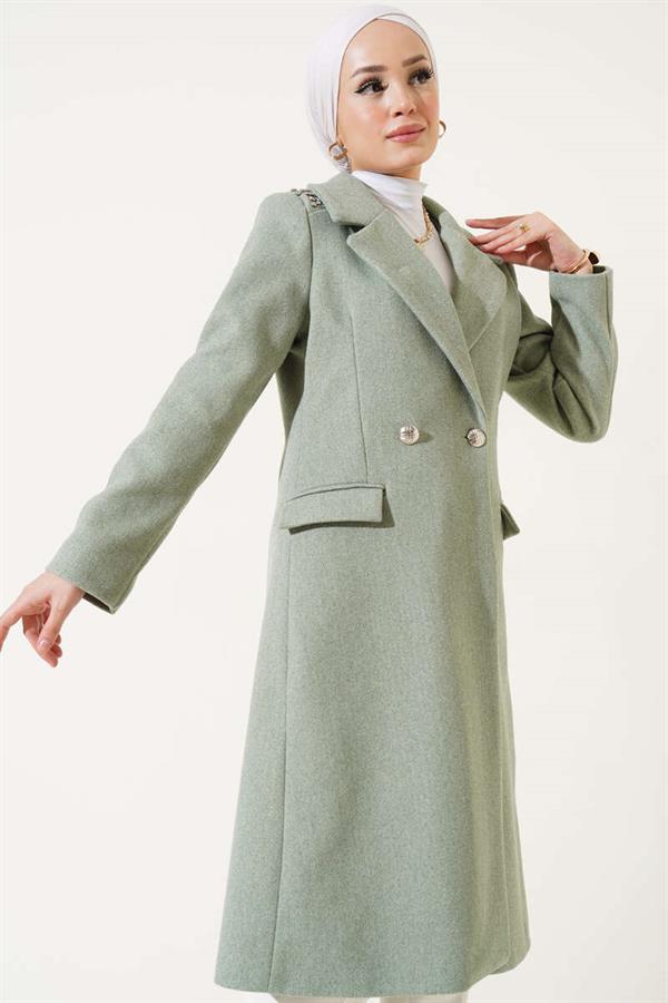 Shoulder Stoned Cashmere Coat Mint Green