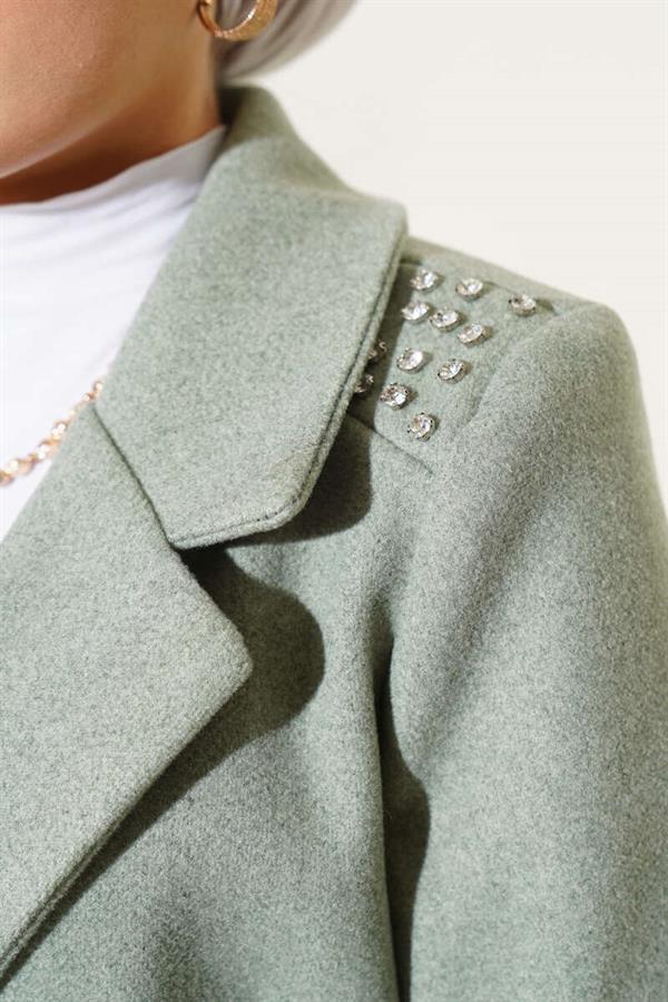 Shoulder Stoned Cashmere Coat Mint Green