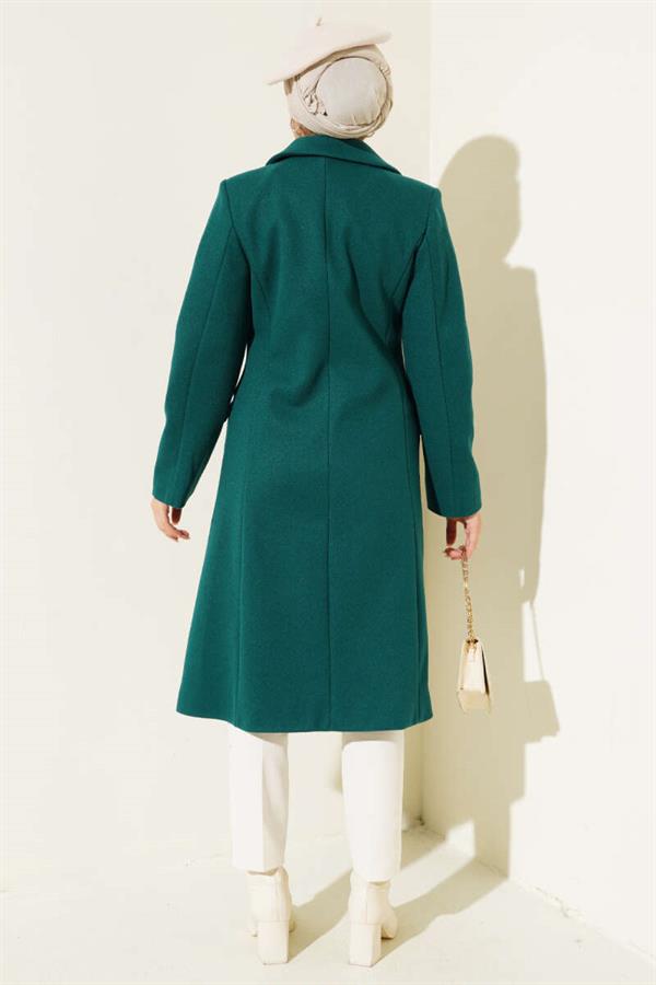 Shoulder Stoned Cashmere Coat Emerald