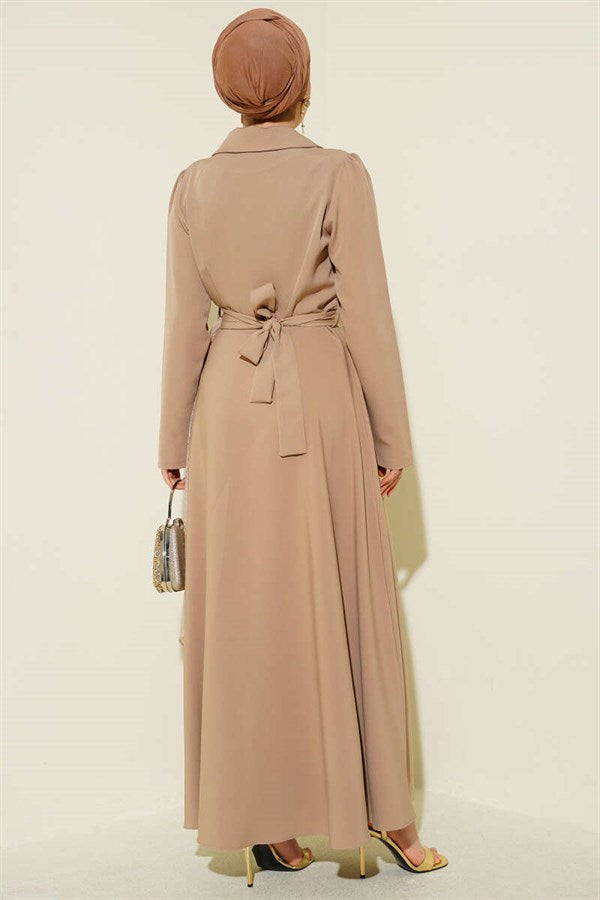 Off-Shoulder Tulle Wrap Dress, Beige