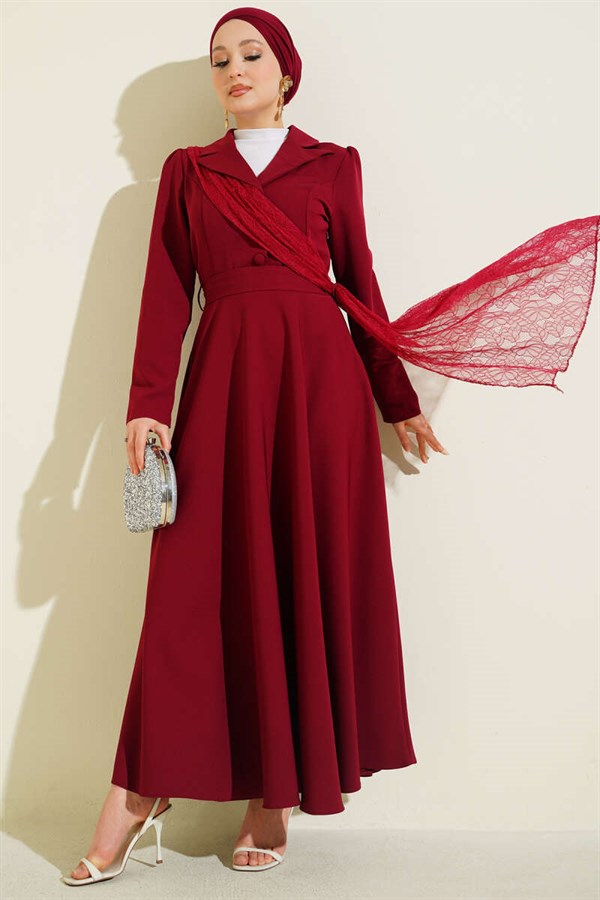 Off-Shoulder Tulle Wrap-Neck Dress, Burgundy