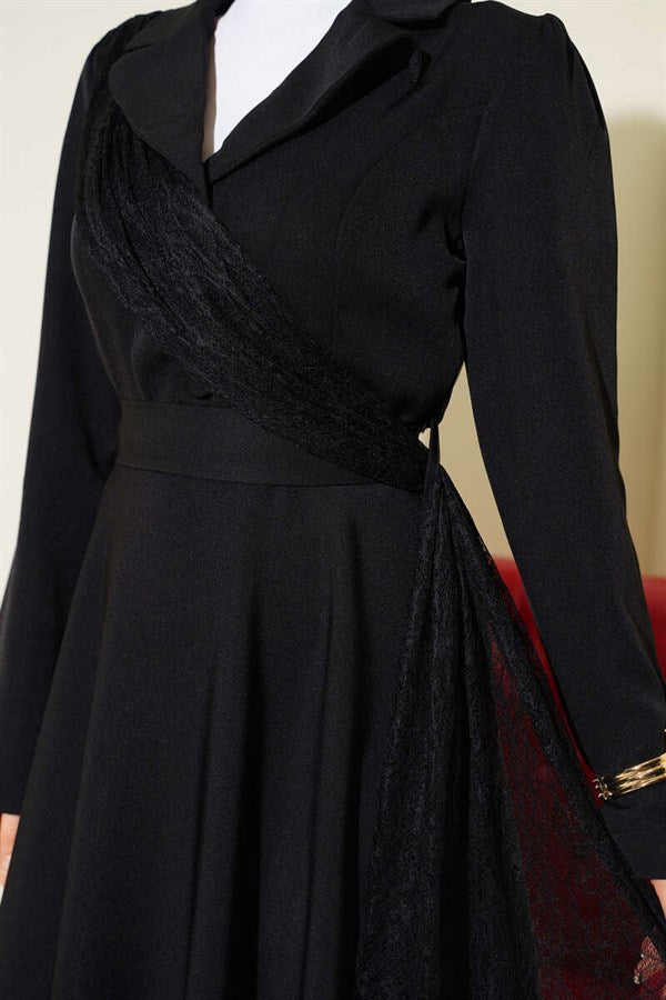 Off-Shoulder Tulle Wrap Dress, Black