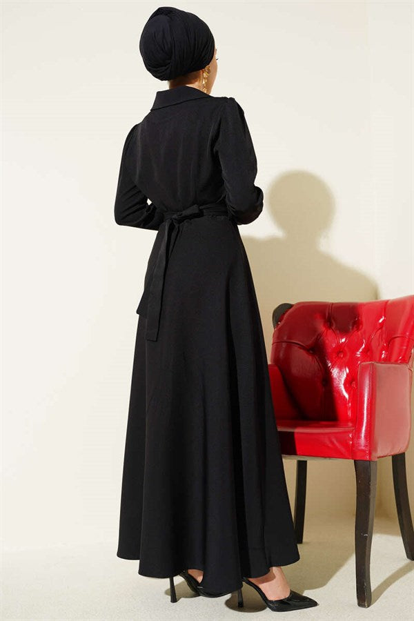 Off-Shoulder Tulle Wrap Dress, Black