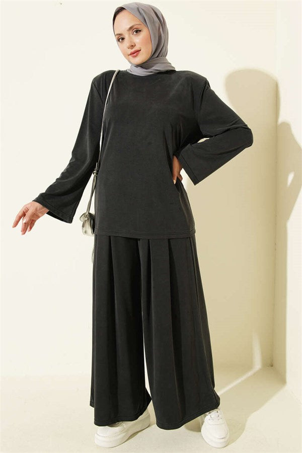 Anthracite Tencel 2 Piece Set with Shoulder Pads and Waist Drawstring