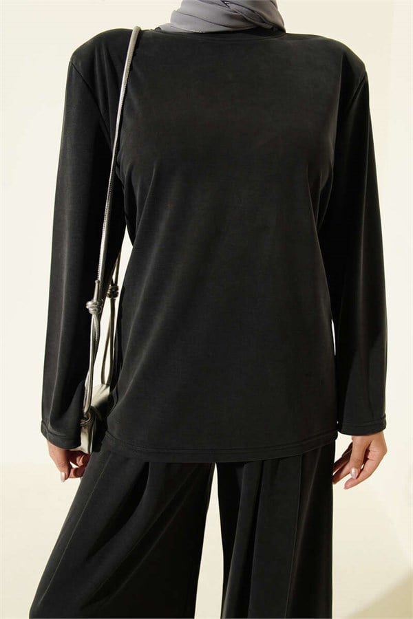 Anthracite Tencel 2 Piece Set with Shoulder Pads and Waist Drawstring