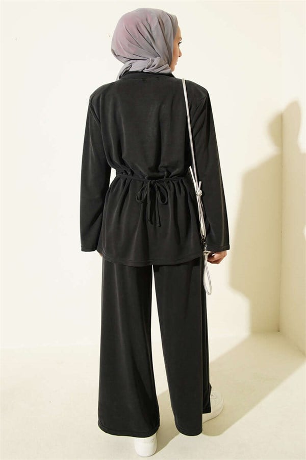 Anthracite Tencel 2 Piece Set with Shoulder Pads and Waist Drawstring