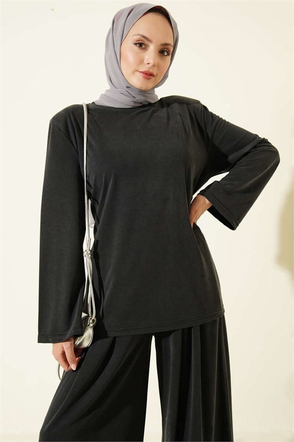 Anthracite Tencel 2 Piece Set with Shoulder Pads and Waist Drawstring