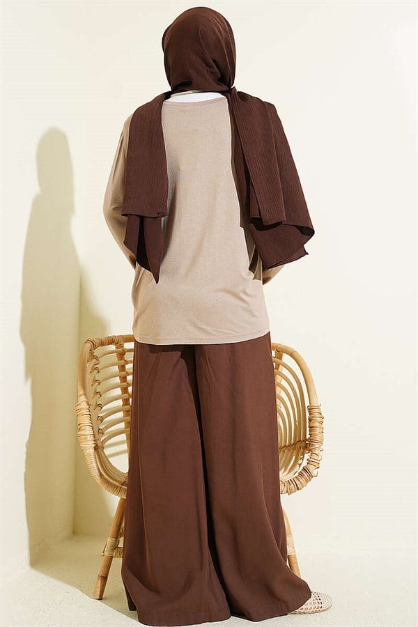 Beige Tunic with Shoulder Pads and Wide Sleeves