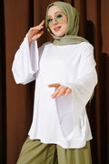 White Tunic with Shoulder Pads and Wide Sleeves