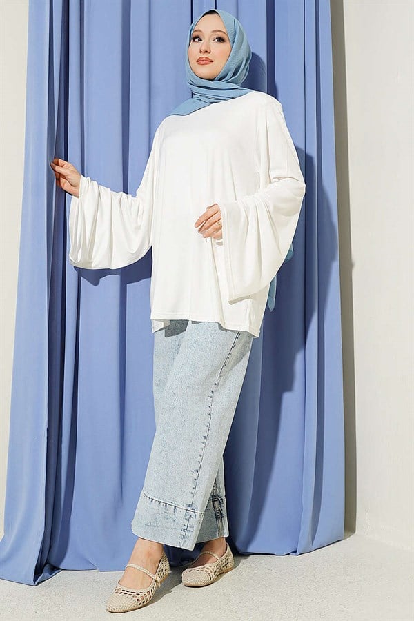 Shoulder Padded Wide Sleeved Tunic, Ecru