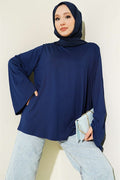 Navy Blue Tunic with Shoulder Pads and Wide Sleeves