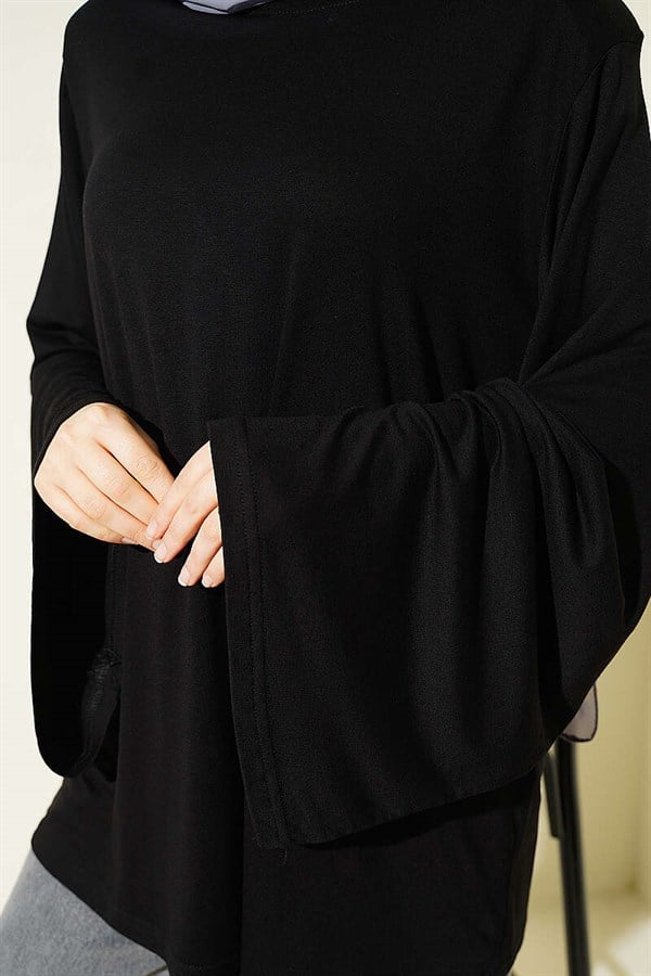 Shoulder Padded Wide Sleeve Tunic Black