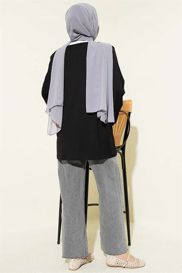 Shoulder Padded Wide Sleeve Tunic Black
